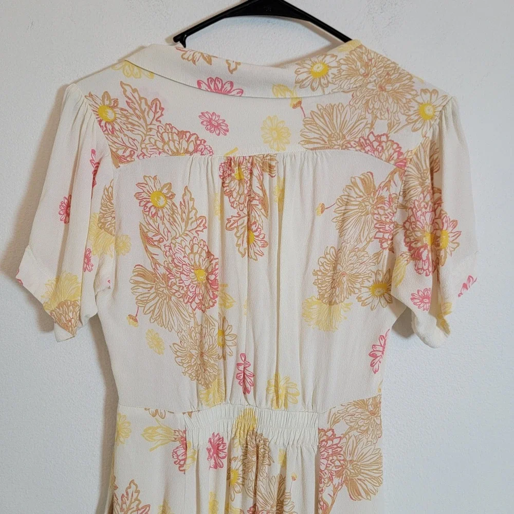 Free People Cream Mini Dress with Pink and Yellow Floral Motif - Picture 6 of 12